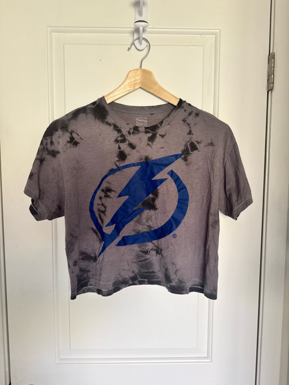 TB Lightning Tie-Dye Tee Blue Graphic Streetwear Y2K Crop Top M